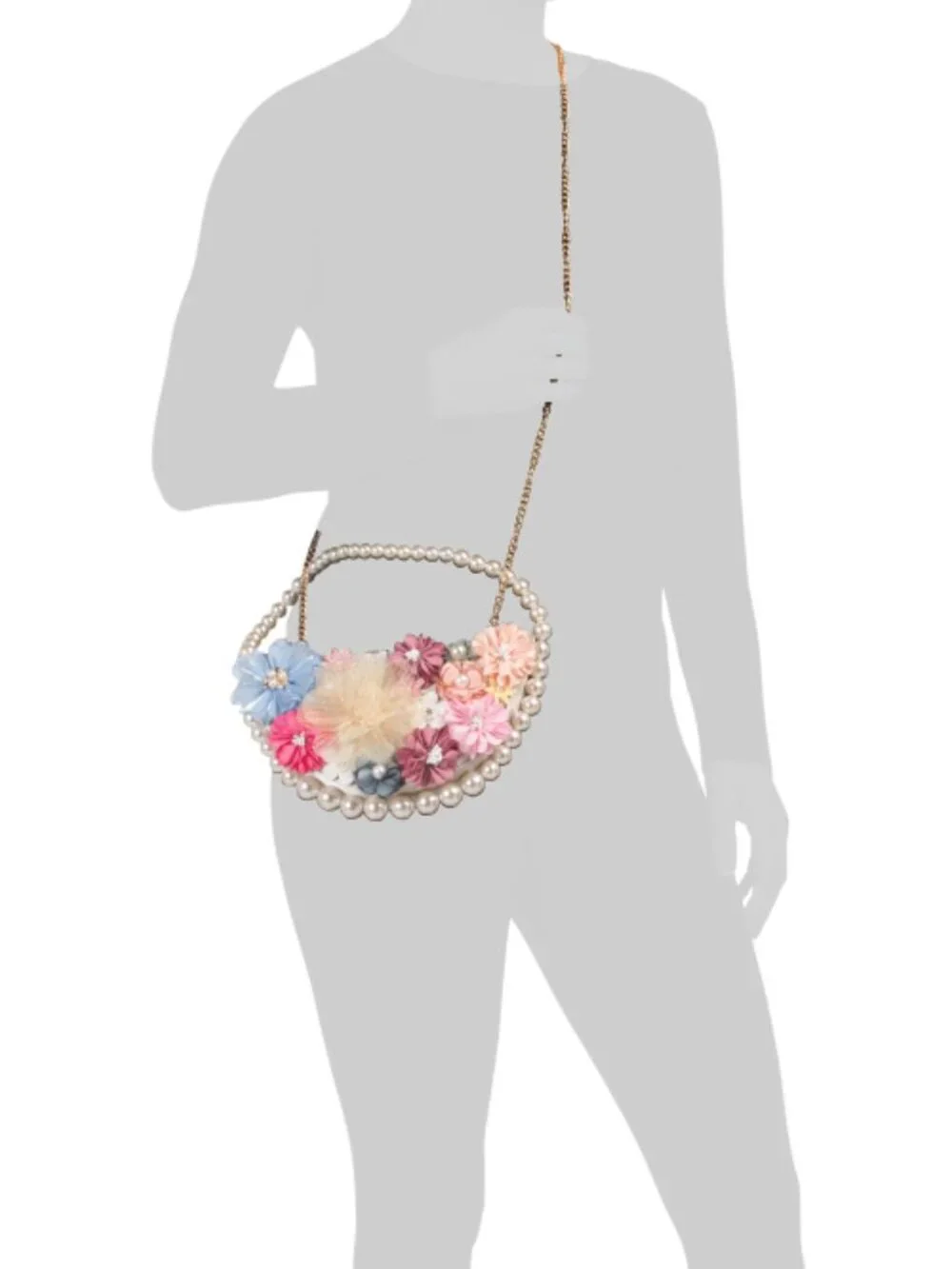 HAUTE HIPPIE STYLE Faux Pearl Handle Floral Applique Clutch